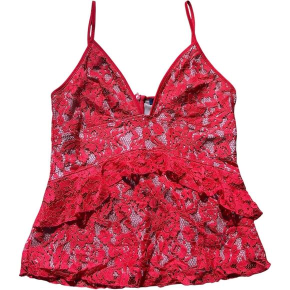 French Connection Red Lace Peplum Camisole Blouse - Picture 1 of 3